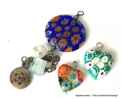 Vtg Necklace Pendant ALL 925 STERLING SILVER Murano Millefiori Jewelry Lot Charm • $0.99