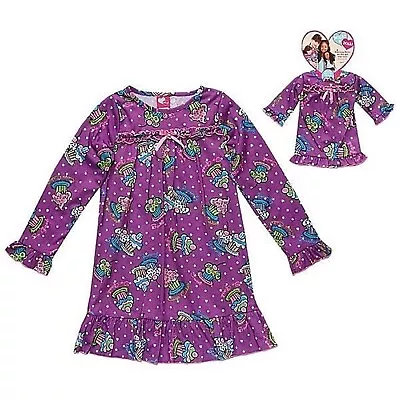Matching Jersey Nightgowns Girl S-6/6X & 18  Doll ~ Cupcakes Purple Ruffles Dots • $14.95