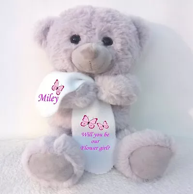 £11.99 • Buy Personalised Grey Teddy Bear With Blanket Flower Girl Bridesmaid Wedding Gifts
