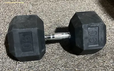90 Lb Rubber-Coated Hex Dumbbell Single Fitness Weight Lifting Curl Black • $191.25
