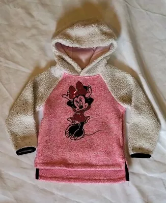 Disney Junior Minnie Mouse Hoodie 3T Sherpa Fleece Sweater Pink Sequin Girls Kid • $15