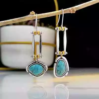 $5.25 • Buy Vintage Boho Style Sterling Turquoise Mechanical Earrings