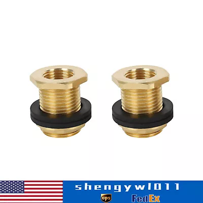 1/2  Female 3/4  NPT Brass Water Tank Connector Theaded Bulkhead Fitting 2PCS • $6.30