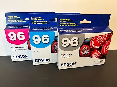 Lot Of 3 Epson 96 Light Black Cyan & Magenta Ink Cartridges NIB- Expires 2024 • $19.95