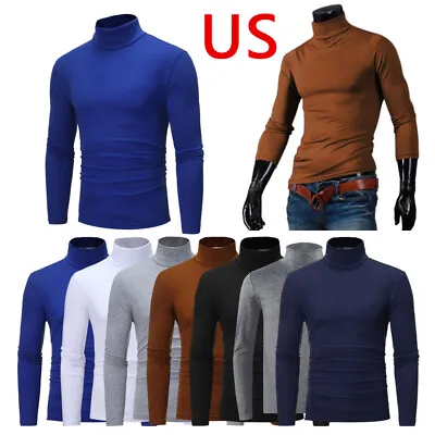 $14.21 • Buy US Mens Long Sleeves Top Mock Neck T-Shirt Slim Fit Tops Solid Color Undershirt