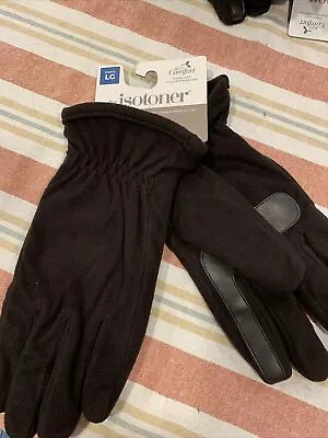 Isotoner Mens Smart Dri Fleece Lined Touch Screen Winter Gloves Black  • $10.99