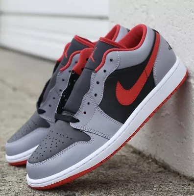 Nike Air Jordan 1 Low Black Light Smoke Grey Gym Red 553558-060 Mens New • $109.99