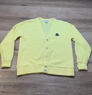 Vintage IZOD Cardigan Sweater Mens L Butter Yellow Preppy Knit Button Up • $22.99