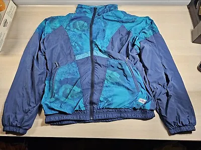 Hibernia Retro Shell Suit Jacket Blue/Turquoise Zip Pockets Vintage 90s Size M • £16.99