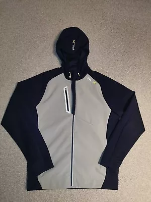 RLX Ralph Lauren Hybrid Softshell Navy Blue/Grey Hooded Jacket Medium Golf  39 • £52.99
