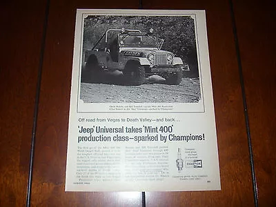 1968 JEEP UNIVERSAL Vegas To Death Valley Mint 400 - Champion   - ORIGINAL AD • $11.95