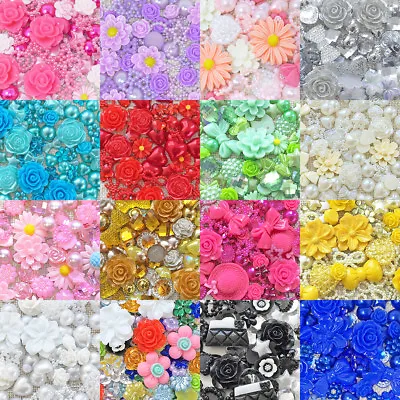 80 Mix Shabby Chic Resin Flatbacks Craft Cardmaking Embellishments - 23 Colours • £4.39