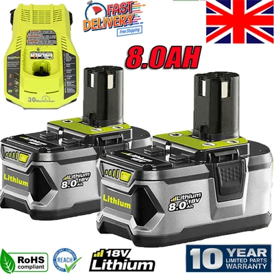 £20.29 • Buy 2X For RYOBI P108 + 8.0Ah 18V Plus High Capacity Battery 18 Volt Lithium-ion Ass