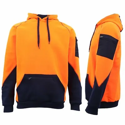 HI VIS Safety Fleece Pullover Hoodies Workwear Kangaroo Arm Pen Pockets Jacket • $13.81