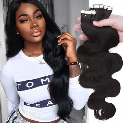 Body Wave Curly Tape In Real Remy Human Hair Extensions Skin Weft 150g Full Head • $28.69