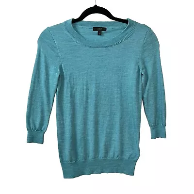 J Crew Sweater XS 100% Merino Wool Aqua Blue 3/4 Sleeves Crew Neck Womens • $19.95