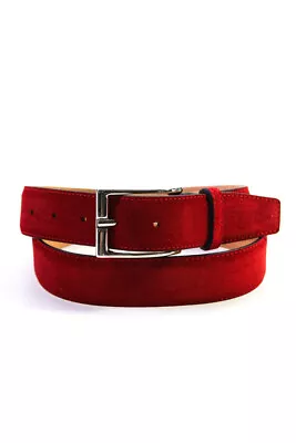 Leone Braconi Mens Medium Width Classic Suede Belt Red Size 34 • $52.45