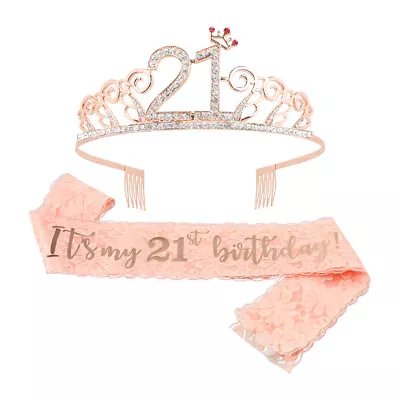 Sash And 21st Birthday Crystal Tiara Birthday Crown 21st Birthday Gifts • £11.99