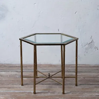 Faux Bamboo Brass Side Table By Mastercraft • $800