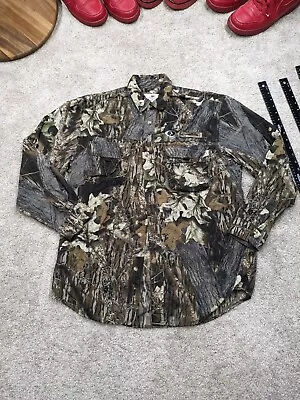 Mossy Oak Mens Medium Camo Shirt Nylon Break Up Button Zip Chest Pocket Vented • $27.99