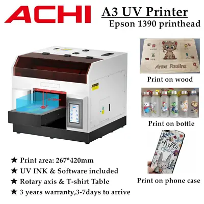 A3 UV Printer Epson1390 For Flatbed Cylindrical Glass Metal 3D Rotation Embossed • $3007.06