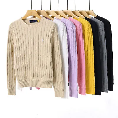 Polo Women's Cable Knit Cashmere Crew Neck Jumper Sweater Long Sleeve Pullover • £32.99