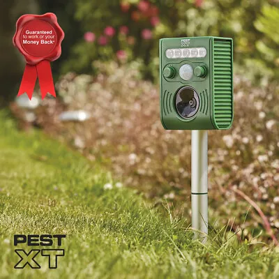 Pest XT Ultrasonic LED Flash Light Repeller Cat Bird Fox Solar Powered Deterrent • £18.99