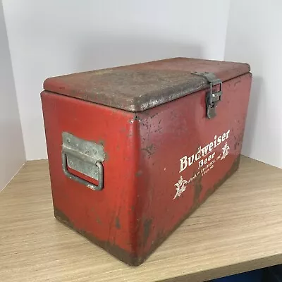 Vintage 1940s BUDWEISER BEER Metal Cooler/Icebox Galvanized Red Rare • $249.99