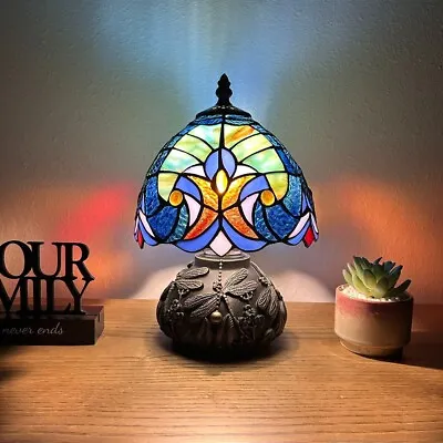 Tiffany Style Mini Table Lamp Green Blue Stained Glass Led Bulb Included H12“W8  • $115.99