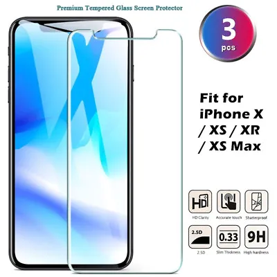 $6.26 • Buy 1/3PACK Tempered Glass Screen Protector Saver Skin Cover For IPhone X XR XS Max