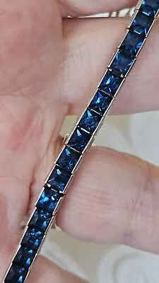 Vintage Blue Sapphire Tennis/line Bracelet Sterling Silver 8 Inches Long • $50