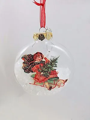 Victorian Era Girl In Sleigh Glass Christmas Ornament With Snow Mica Flakes • $9.99