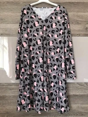 £7.99 • Buy Grey/black/pink Leopard Animal Print Swing Skater Dress Long Top 16-20 Lagenlook