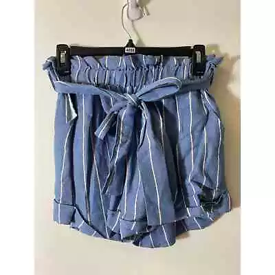 Vintage Havana Blue White Stripe Paperbag Belted Shorts Sz M • $4.78