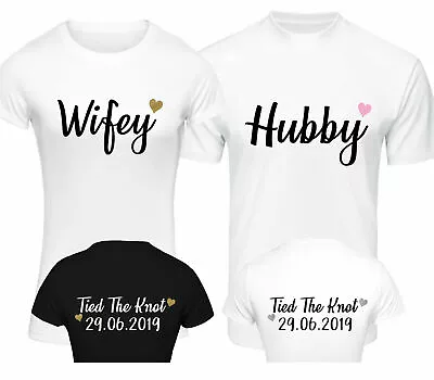 Personalised Wifey And Hubby Tied The Knot T-Shirt Set Honeymoon Just Married • £18.99
