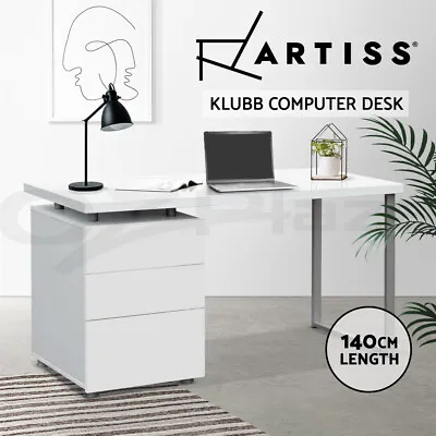 Artiss Computer Desk Drawer Cabinet Black Home Office Study Table White 140CM • $199.95