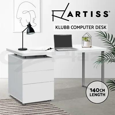 Artiss Computer Desk Drawer Cabinet Home Office Study Table White 140CM • $159.95
