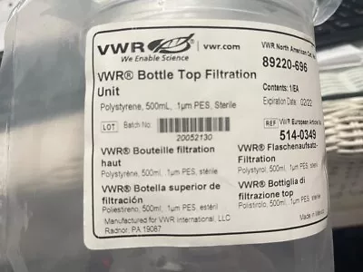 1 VWR Bottle Top Filtration Units 500ml  1um PES Sterile -89220-696  Exp2/22(2E) • $29.99