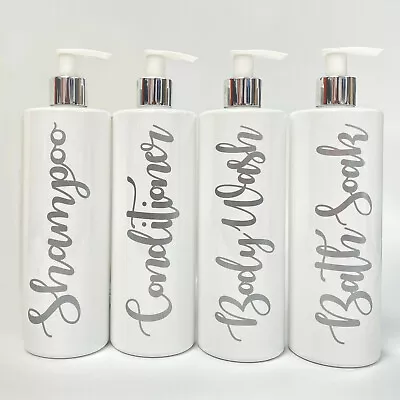 Mrs Hinch Personalised Bathroom 500ml White Lotion Pump Bottles Shampoo Matt Sil • £9