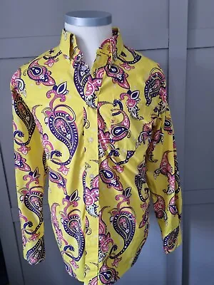 Mazeys  Retro Mod Mens 70s Yellow Psychedelic Paisley Shirt Medium • £20