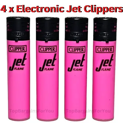 £6.95 • Buy 4 X Clipper Jet Lighters PINK Set Black Top Windproof Design Gas Refillable