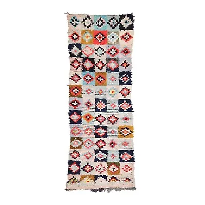 Moroccan Handmade Vintage Rug 2'5x6'8 Berber Geometric Multicolor Cotton Carpet • $232.20