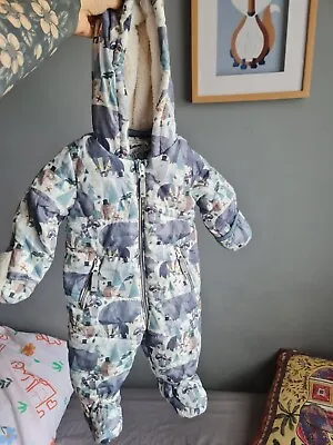 £8.99 • Buy Mantaray Debenhams Baby Snowsuit Unisex 3-6Month Worn Once Breifly Grey Animals 