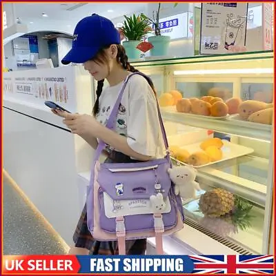 Fashion Student Tutorial Bag Kawaii Women Large Shoulder Messenger Bag (Purple) • £12.99