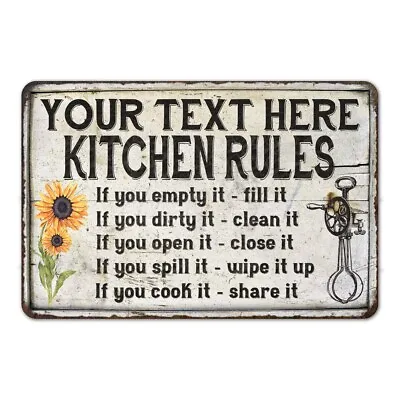 Personalized Kitchen Rules Chic Sign Vintage Decor Gift Metal Sign 108120032001 • $64.95