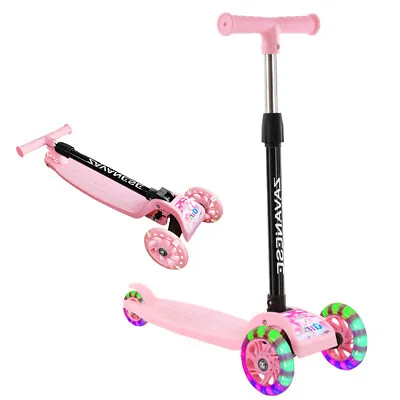 Kids Kick Scooter Flashing LED Light Up 3 Wheel Push Adjustable Folding Bike Toy • £19.98