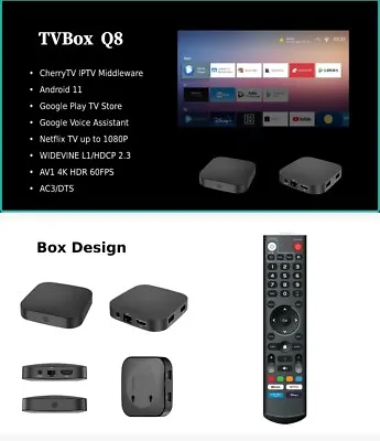 Q8 TV Box 4K HDR 2.4G/5G WIFI Android 11 4GB+32GB DDR3 Google Voice Assistant • £55