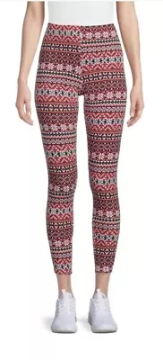 NO Boundaries Juniors Ankle Leggings Holiday Fairisle Red/Black Large 11-13 • £12.53