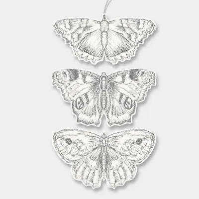 Card Butterfly Gift Tag X 4 East Of India 8.5 X 4.5cm Cream Grey Craft Wrap New • £3.99