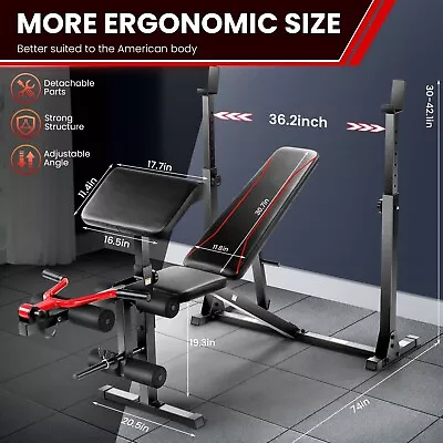 900lbs Heavy Duty Adjustable Olympic Weight Bench Set With Barbell Rack Home/Gym • $168.99